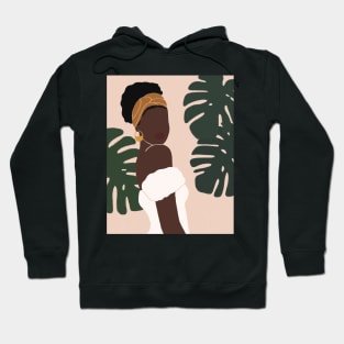 Black Woman Monstera leaves Tropical Hoodie